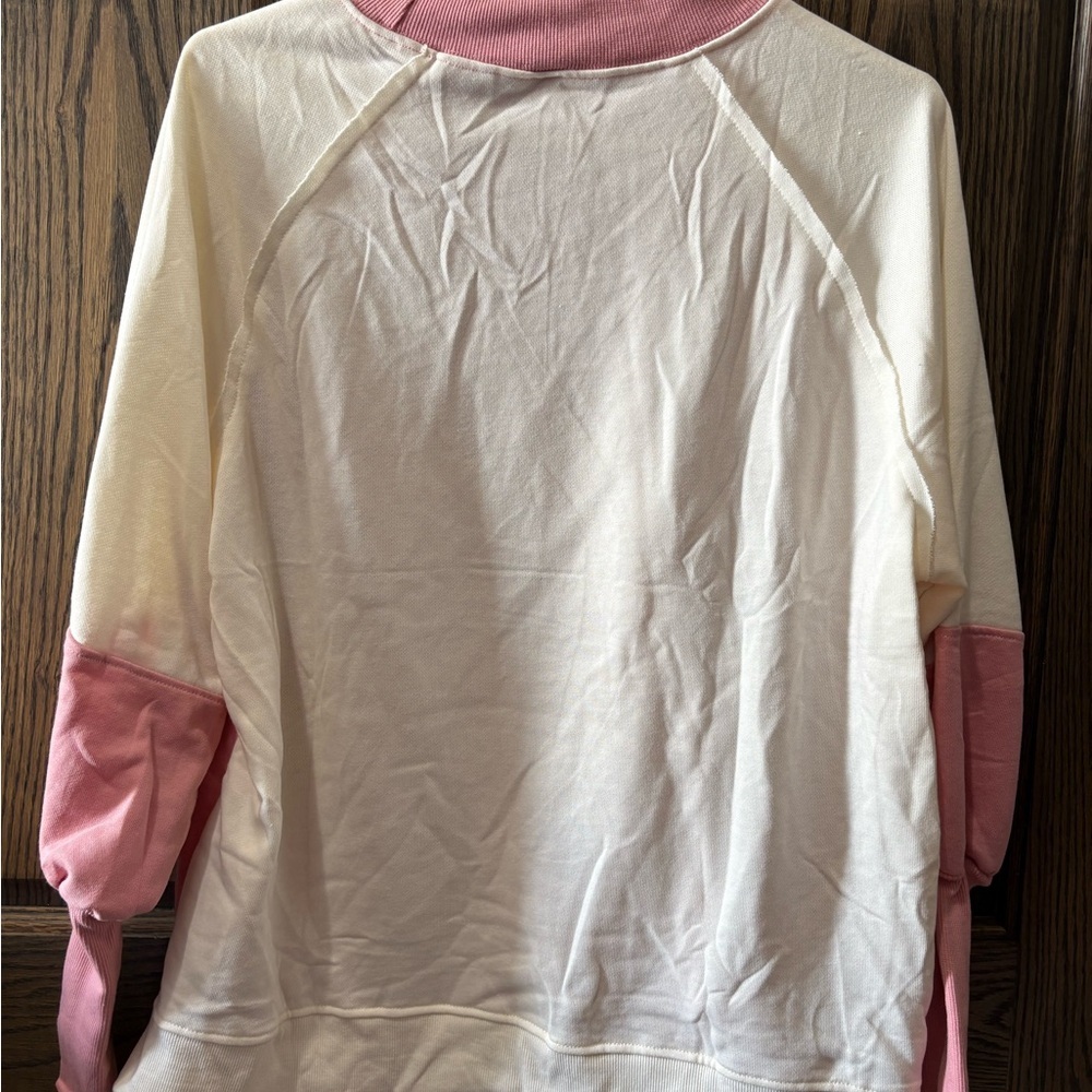 Pink and White color block mock Sweatshirt - Picture 3 of 4